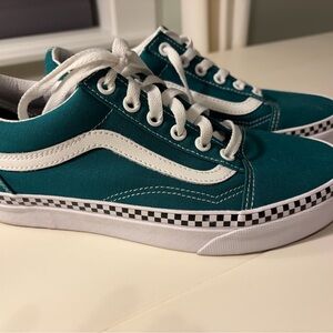 Vans Teal Low Top Sneakers with Checkerboard Midsole